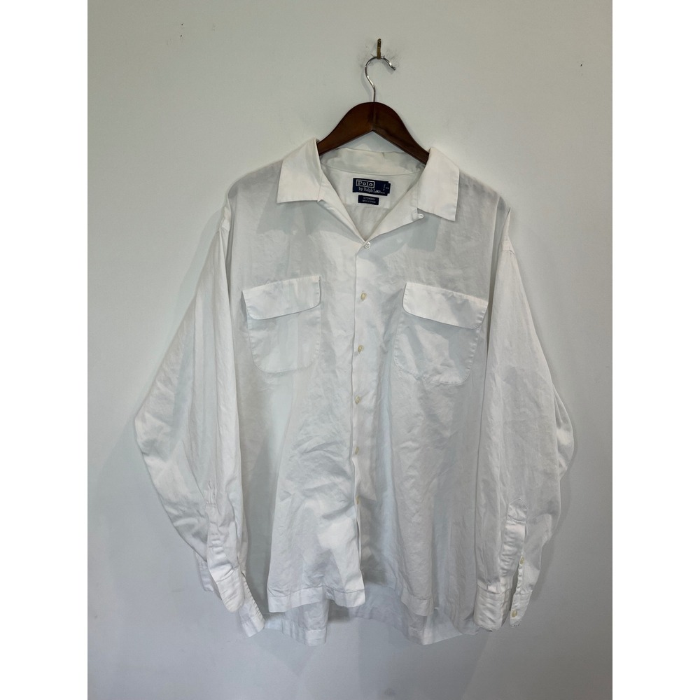 Polo Ralph Lauren Steward White Cotton Button Down Shirt XL Camp Collar Pockets